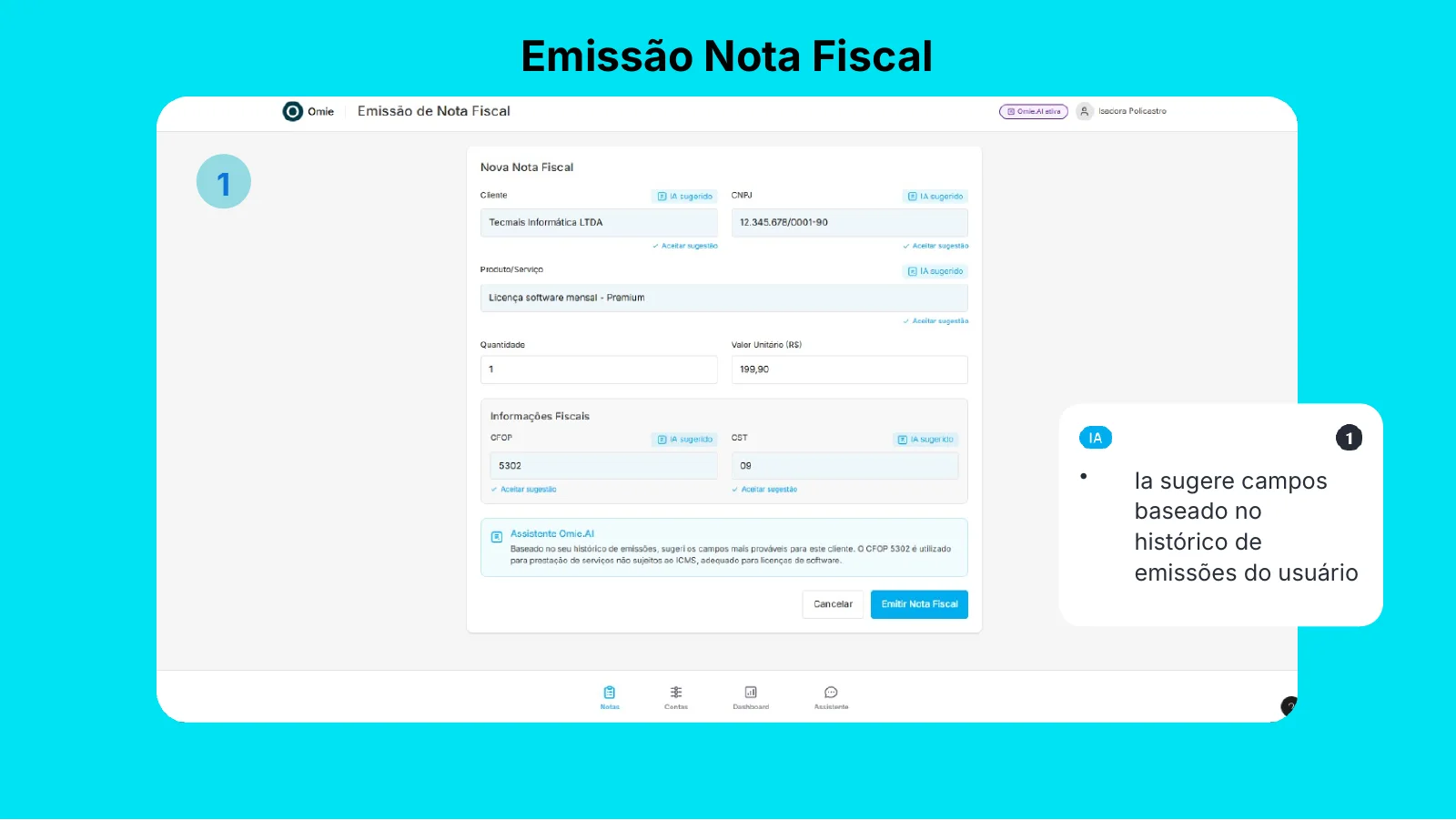 IA sugere campos com base no histórico