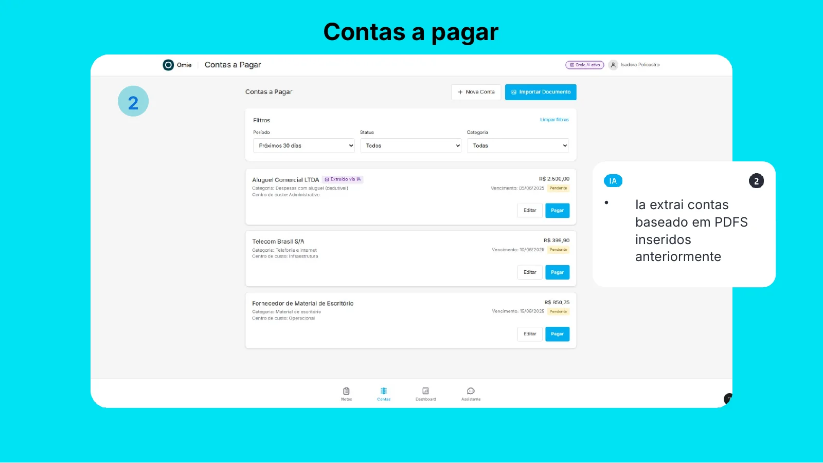 IA extrai contas de PDFs