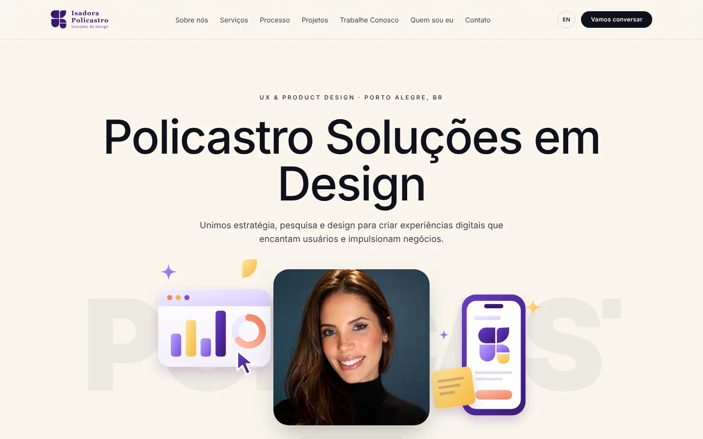 Página inicial do site com o logo e a apresentação do estúdio