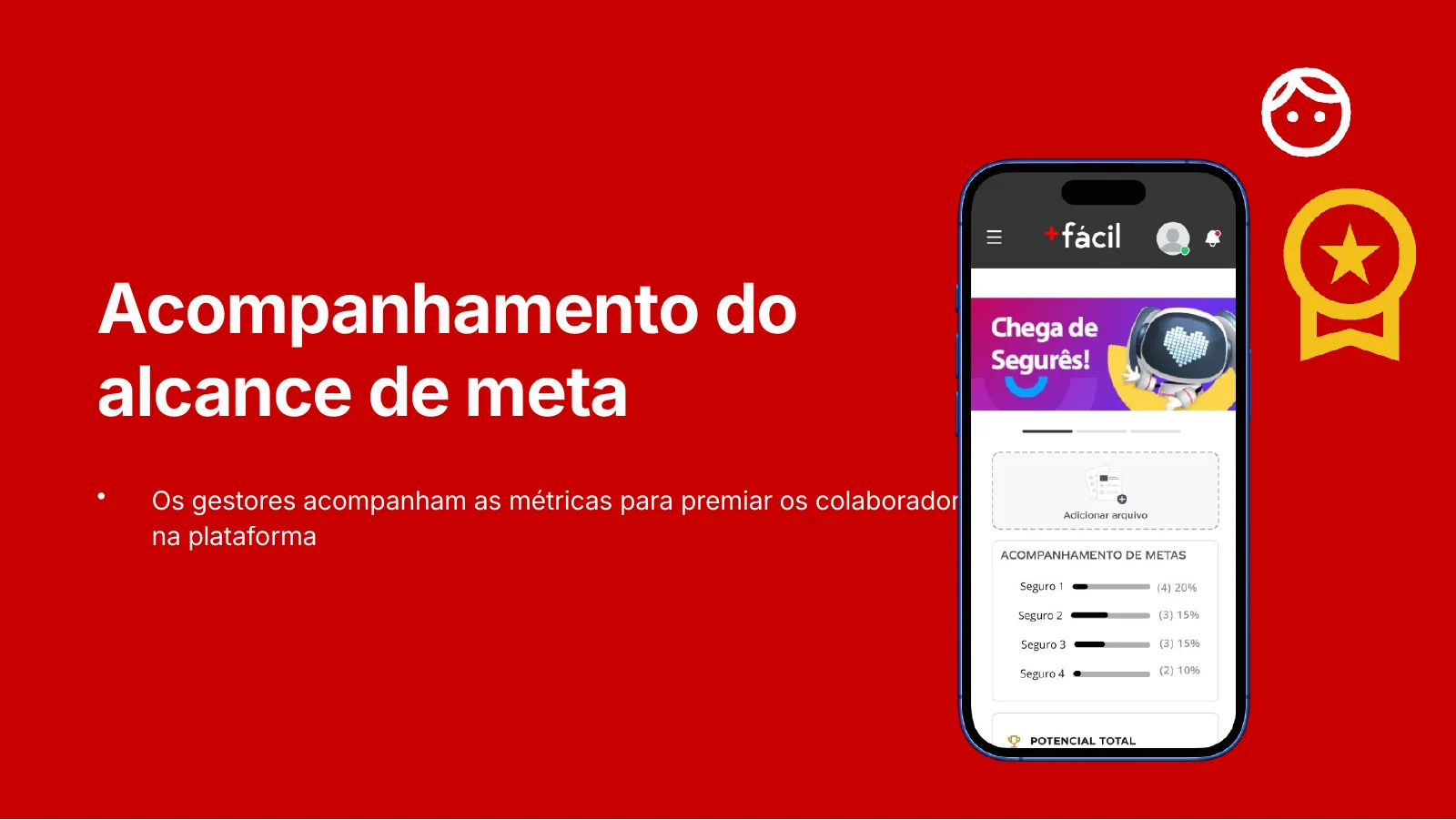 Tela de acompanhamento do alcance de meta no celular